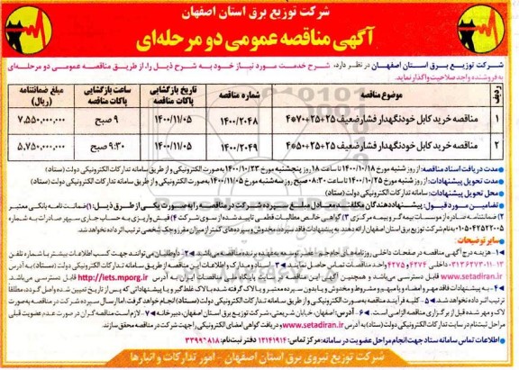 مناقصه خرید کابل خودنگهدار