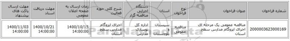 مناقصه عمومی یک مرحله ای اجرای ایزوگام مدارس سطح استان