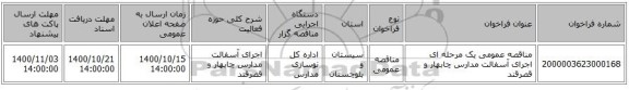 مناقصه عمومی یک مرحله ای اجرای آسفالت مدارس چابهار و قصرقند