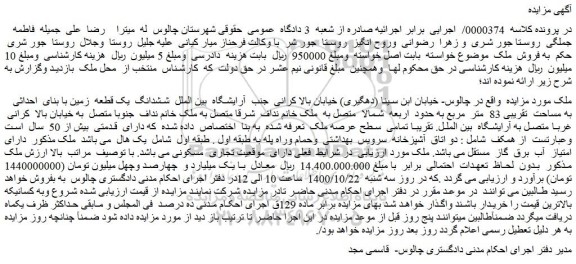 مزایده ششدانگ یک قطعه زمین