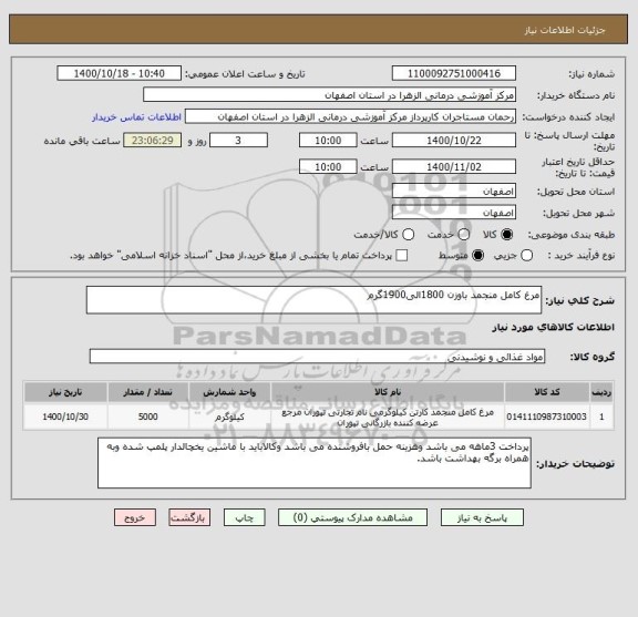 استعلام مرغ کامل منجمد باوزن 1800الی1900گرم
