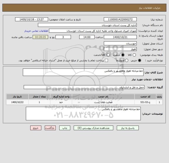 استعلام خط مبادله اهواز ماهشهر و بالعکس