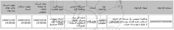 مناقصه عمومی یک مرحله ای اجرای آسفالت  طرح هادی روستای  دهوسطی از توابع شهرستان  میناب    