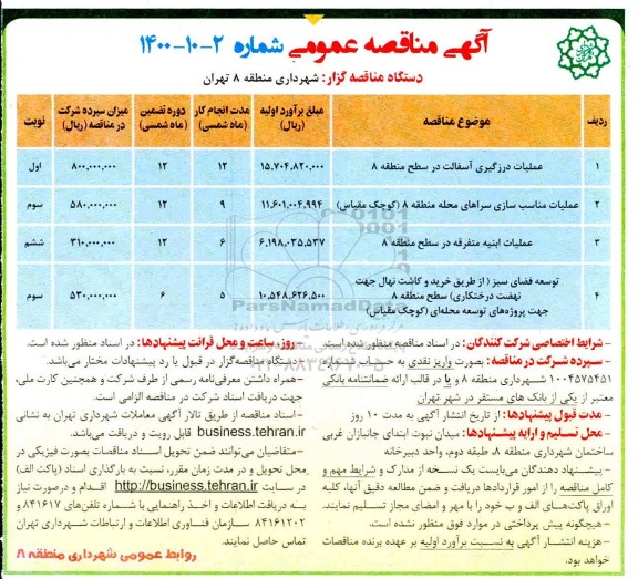 مناقصه، مناقصه عملیات درزگیری آسفالت... 