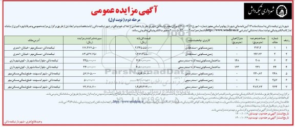 مزایده،مزایده فروش تعدادی از املاک مسکونی نوبت اول مرحله دوم