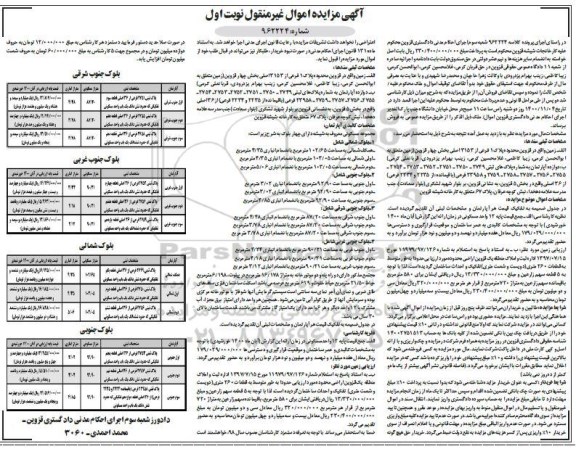 مزایده،مزایده زمین پلاک 1 فرعی از 3153 اصلی بحش چهار نوبت اول