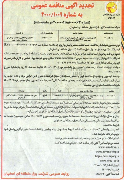 تجدید مناقصه، تجدید مناقصه اجرای عملیات ساختمانی و تاسیساتی بهسازی...