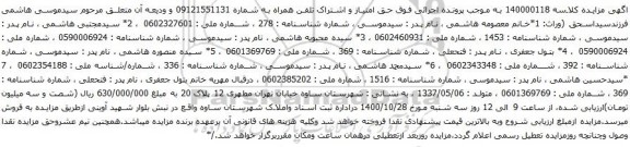آگهی مزایده تلفن همراه به شماره 09121551131