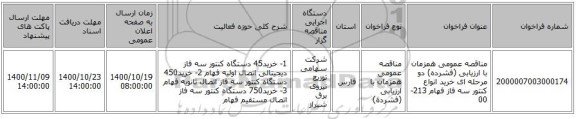 مناقصه عمومی همزمان با ارزیابی (فشرده) دو مرحله ای خرید انواع کنتور سه فاز فهام 213-00