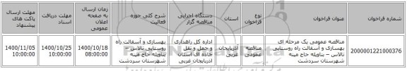 مناقصه عمومی یک مرحله ای بهسازی و آسفالت راه روستایی نالاس – بناویله حاج مینه شهرستان سردشت