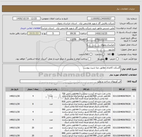 استعلام گسکت کاغذی مطابق دیتا شیت پیوست