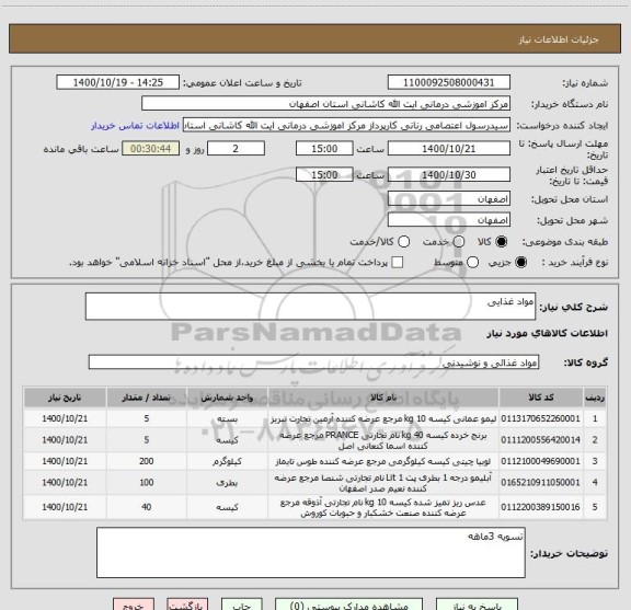 استعلام مواد غذایی