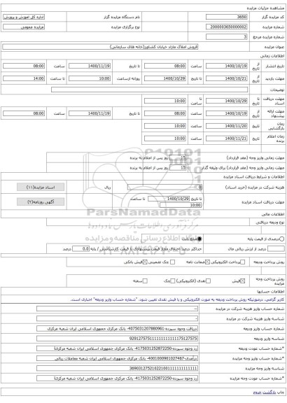 فروش املاک مازاد خیابان کشاورز(خانه های سازمانی)