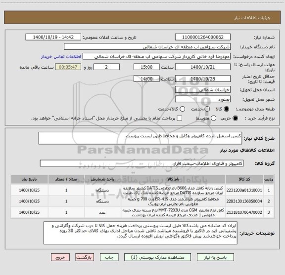 استعلام کیس اسمبل شده کامپیوتر وکابل و محافظ طبق لیست پیوست
