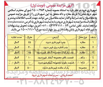 مزایده واگذاری 6 مغازه و دکه