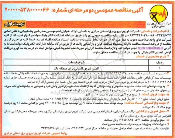 مناقصه تامین نیروی انسانی