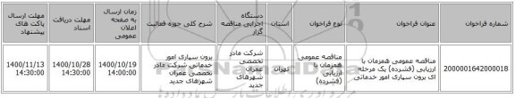 مناقصه عمومی همزمان با ارزیابی (فشرده) یک مرحله ای برون سپاری امور خدماتی