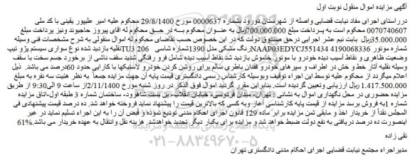 مزایده،مزایده فروش خودرو سواری پژو تیپ TU3 206  رنگ مشکی مدل 1390