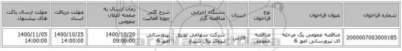 مناقصه عمومی یک مرحله ای نیرورسانی امور 6