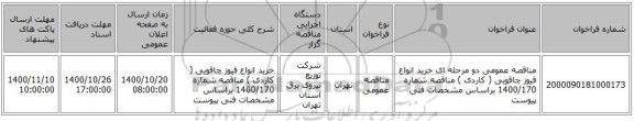 مناقصه عمومی دو مرحله ای خرید انواع فیوز چاقویی ( کاردی ) مناقصه شماره 1400/170 براساس مشخصات فنی پیوست 