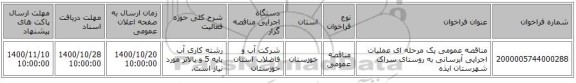 مناقصه عمومی یک مرحله ای عملیات اجرایی آبرسانی به روستای سراک شهرستان ایذه