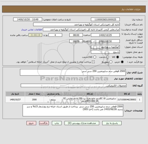 استعلام 2500 قوطی سم سایپرمترین 250 سی سی 