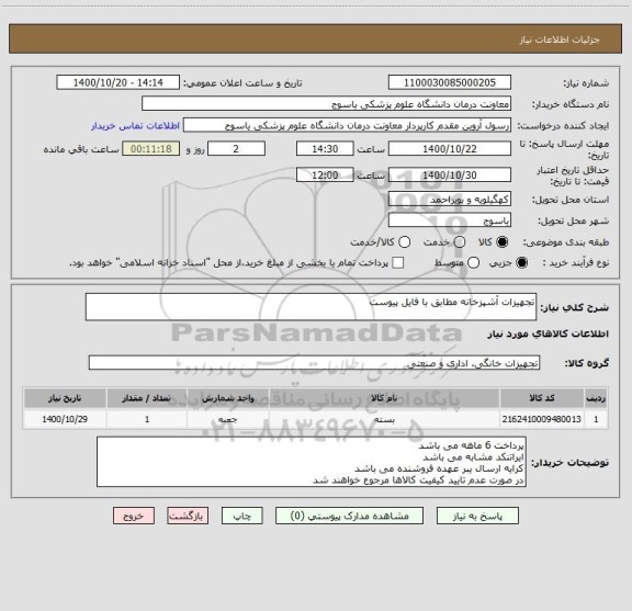 استعلام تجهیزات آشپزخانه مطابق با فایل پیوست