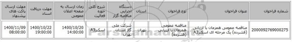 مناقصه عمومی همزمان با ارزیابی (فشرده) یک مرحله ای اسکنرA3