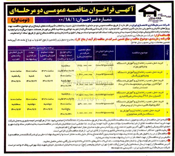 فراخوان مناقصه خرید،حمل و نصب و راه اندازی و آموزش سه دستگاه ونتیلاتور نوزاد.....