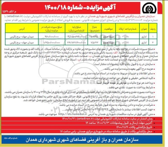 مزایده،مزایده فروش املاک کاربری اداری