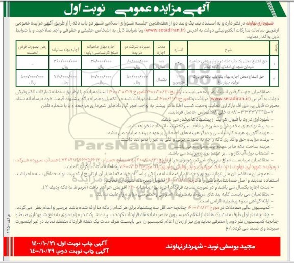 مزایده حق انتفاع محل یک باب دکه....