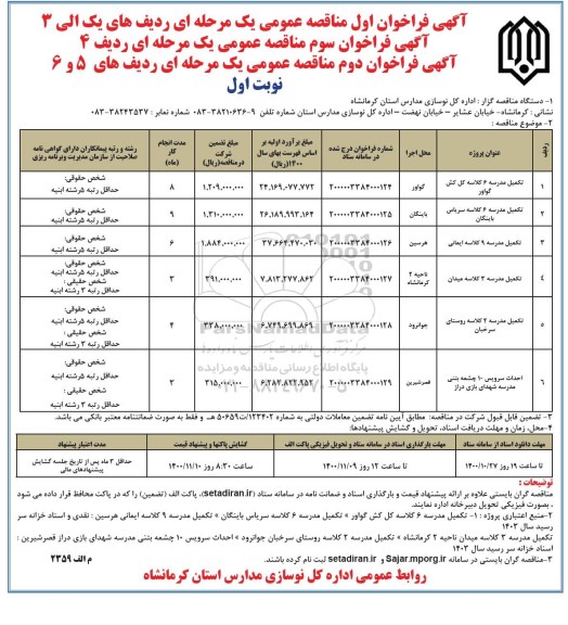 مناقصه عمومی تکمیل مدرسه 