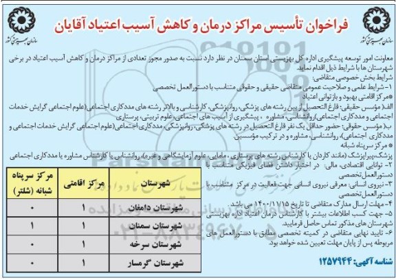 فراخوان تاسیس مراکز درمان و کاهش آسیب اعتیاد