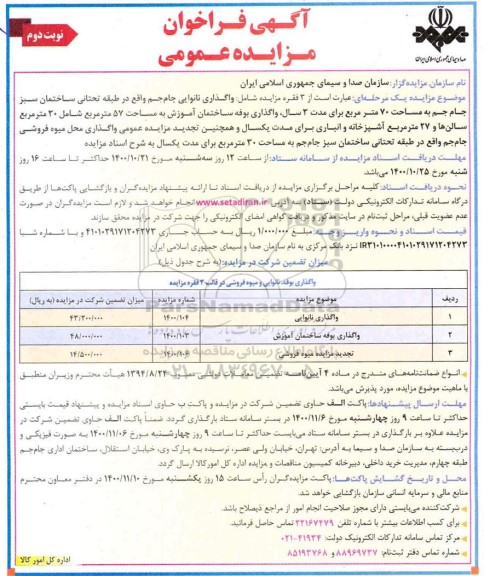 مزایده، مزایده واگذاری نانوایی... - نوبت دوم