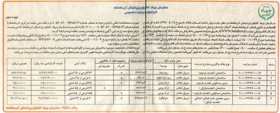 مزایده،مزایده فروش شش ملک مسکونی و ساختمان نوبت دوم 