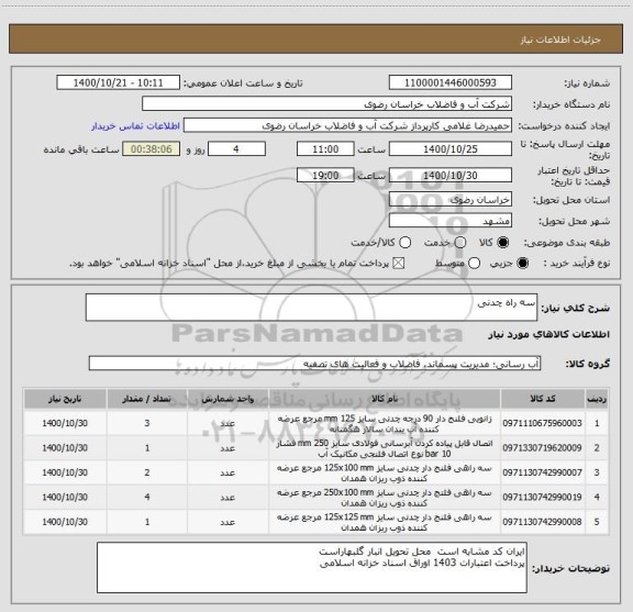 استعلام سه راه چدنی