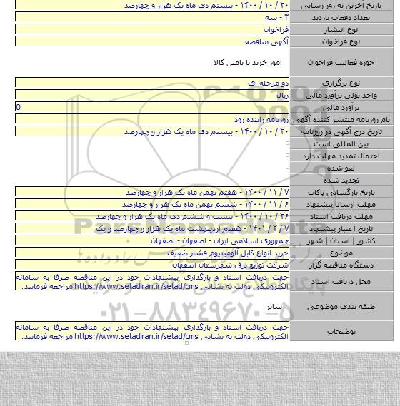 خرید انواع کابل آلومینیوم فشار ضعیف