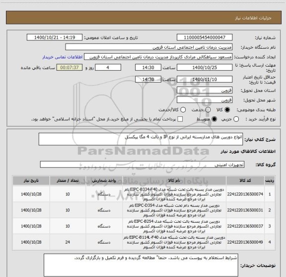 استعلام انواع دوربین های مداربسته ایرانی از نوع IP و بالت 4 مگا پیکسل 