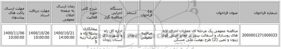 مناقصه عمومی یک مرحله ای عملیات اجرای لایه های روسازی و آسفالت بیندر در معابر اصلی کوی زیتون و ثمین (2) طرح نهضت ملی مسکن  
