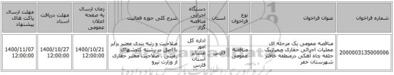 مناقصه عمومی یک مرحله ای عملیات اجرائی حفاری وپمپاژیک حلقه چاه آهکی  درمنطقه خافتر شهرستان خفر