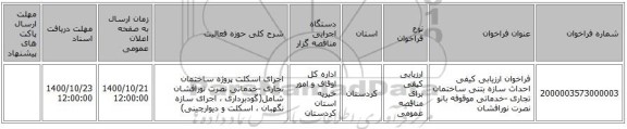 فراخوان ارزیابی کیفی احداث سازه بتنی ساختمان تجاری -خدماتی موقوفه بانو نصرت نورافشان 