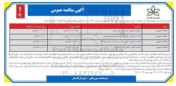 مناقصه، مناقصه هدایت آبهای سطحی ...