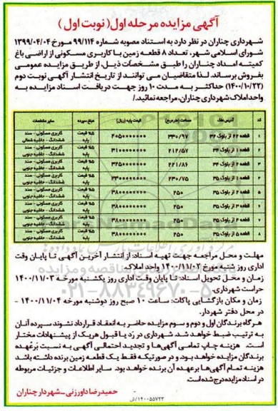 مزایده،مزایده فروش تعداد 8 قطعه زمین با کاربری مسکونی مرحله اول نوبت اول