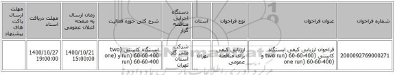 فراخوان ارزیابی کیفی ایستگاه کابینتی (two run) 60-60-400 و (one run) 60-60-400
