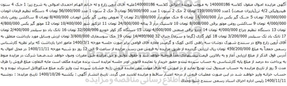 آگهی مزایده جک 4 ستون هیدرولیکی و غیره .و..