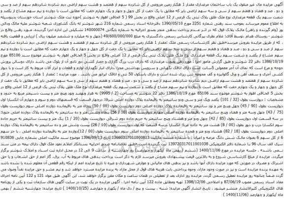 مزایده یک باب ساختمان مرغداری مقدار 1 هکتار زمین