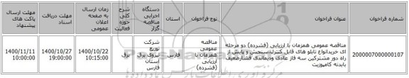 مناقصه عمومی همزمان با ارزیابی (فشرده) دو مرحله ای خریدانواع تابلو های قابل کنترل،سنجش و پایش از راه دور مشترکین سه فاز عادی ودیماندی فشارضعیف بابدنه کامپوزیت