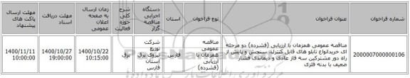 مناقصه عمومی همزمان با ارزیابی (فشرده) دو مرحله ای خریدانواع تابلو های قابل کنترل، سنجش و پایش از راه دور مشترکین سه فاز عادی و دیماندی فشار ضعیف با بدنه فلزی