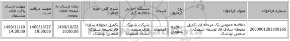 مناقصه عمومی یک مرحله ای تکمیل محوطه سازی فاز توسعه شهرک صنعتی تودشک