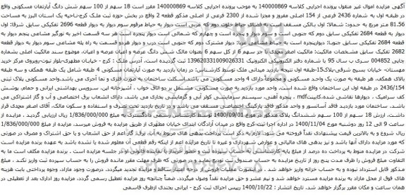 18 سهم از 100 سهم شش دانگ آپارتمان مسکونی